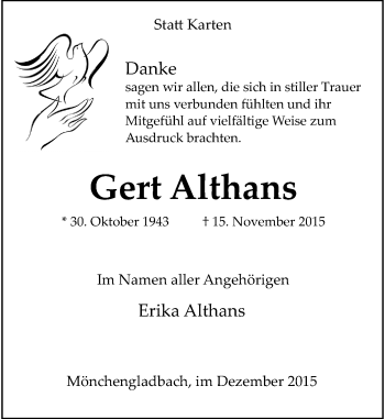 Traueranzeige von Gert Althans von Rheinische Post