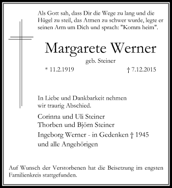 Traueranzeige von Margarete Werner von Rheinische Post