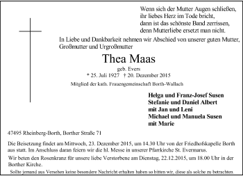 Traueranzeige von Thea Maas von Rheinische Post