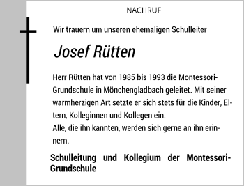 Traueranzeige von Josef Rütten von Rheinische Post