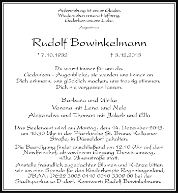Traueranzeige von Rutdolf Bowinkelmann von Rheinische Post