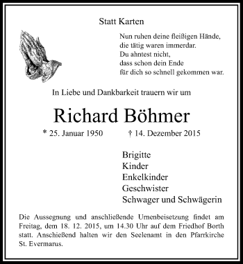 Traueranzeige von Richard Böhmer von Rheinische Post