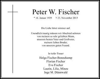 Traueranzeige von Peter W. Fischer von Rheinische Post