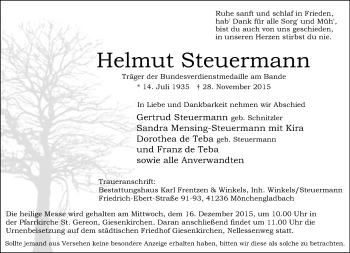 Traueranzeige von Helmut Steuermann von Rheinische Post