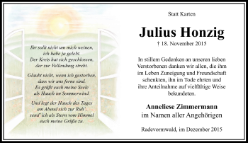 Traueranzeige von Julius Honzig von Rheinische Post