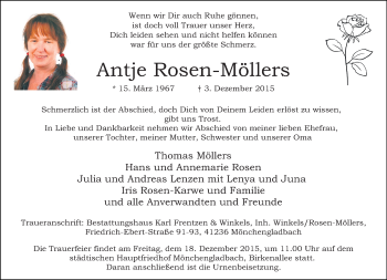 Traueranzeige von Antje Rosen-Möllers von Rheinische Post