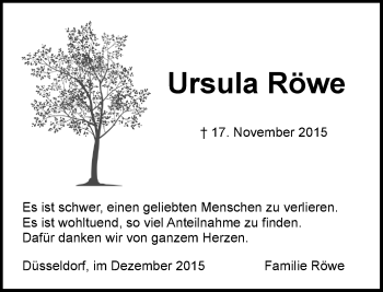 Traueranzeige von Ursula Röwe von Rheinische Post