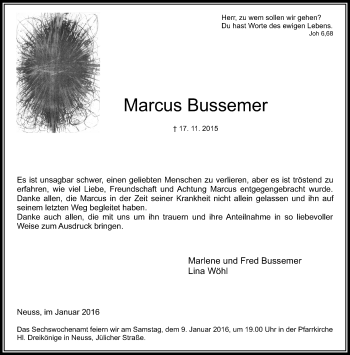 Traueranzeige von Marcus Bussemer von Rheinische Post
