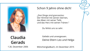 Traueranzeige von Claudia Gerads von Rheinische Post