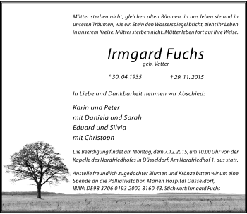 Traueranzeige von Irmgard Fuchs von Rheinische Post