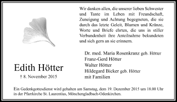 Traueranzeige von Edith Hötter von Rheinische Post