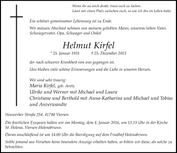 Traueranzeige von Helmut Kirfel von Rheinische Post