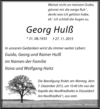Traueranzeige von Georg  Hulß von Rheinische Post