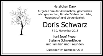Traueranzeige von Doris Schwarz von Rheinische Post