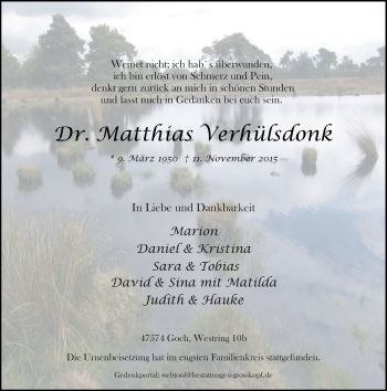 Traueranzeige von Matthias Verhülsdonk von Rheinische Post