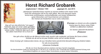 Traueranzeige von Horst Richard Grobarek von Rheinische Post