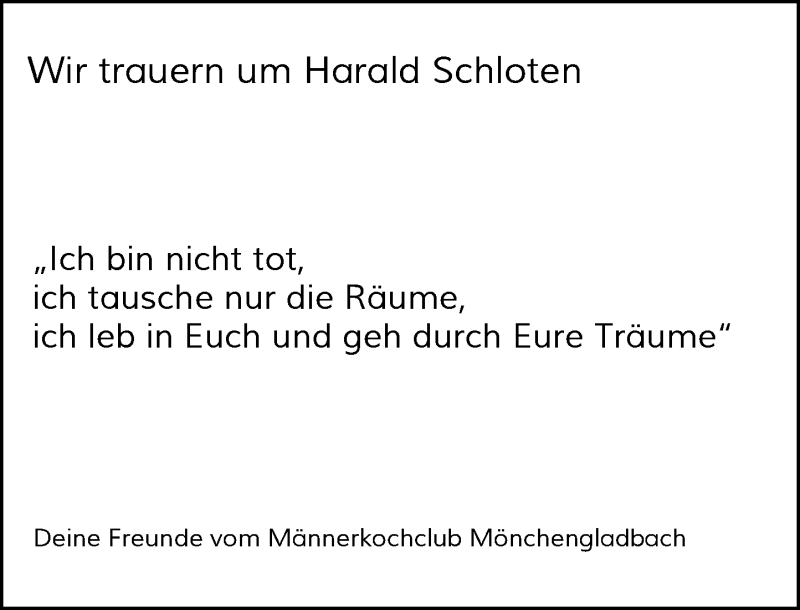  Traueranzeige für Harald Schloten vom 25.07.2015 aus Rheinische Post