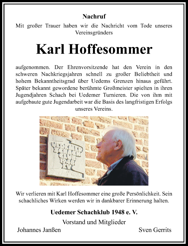  Traueranzeige für Karl Hoffesommer vom 15.08.2015 aus Rheinische Post