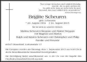 Traueranzeige von Brigitte Scheuren von Rheinische Post