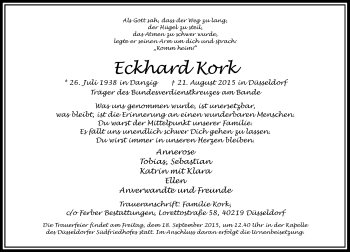 Traueranzeige von Eckhard Kork von Rheinische Post