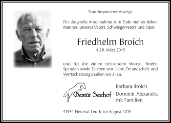 Traueranzeige von Friedhelm Broich von Rheinische Post