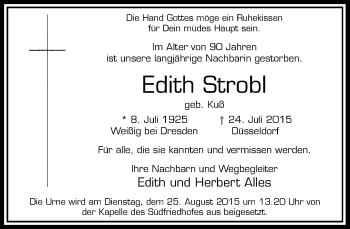 Traueranzeige von Edith Strobl von Rheinische Post