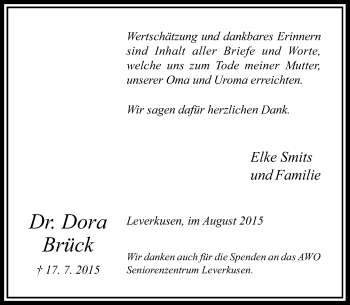 Traueranzeige von Dora Brück von Rheinische Post