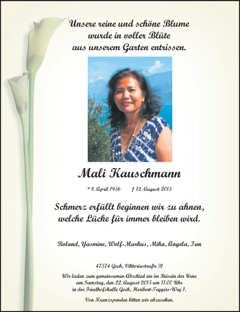 Traueranzeige von Mali Kauschmann von Rheinische Post