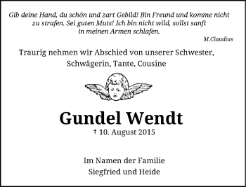 Traueranzeige von Gundel Wendt von Rheinische Post