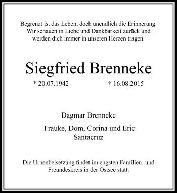 Traueranzeige von Siegfried Brenneke von Rheinische Post