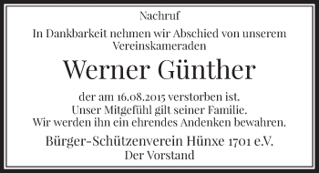 Traueranzeige von Werner Günther von Rheinische Post