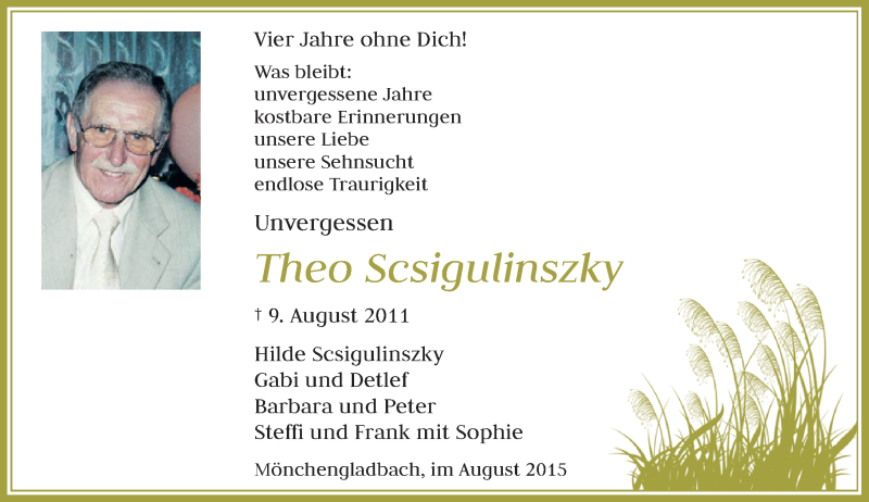  Traueranzeige für Theo Scsigulinszky vom 08.08.2015 aus Rheinische Post