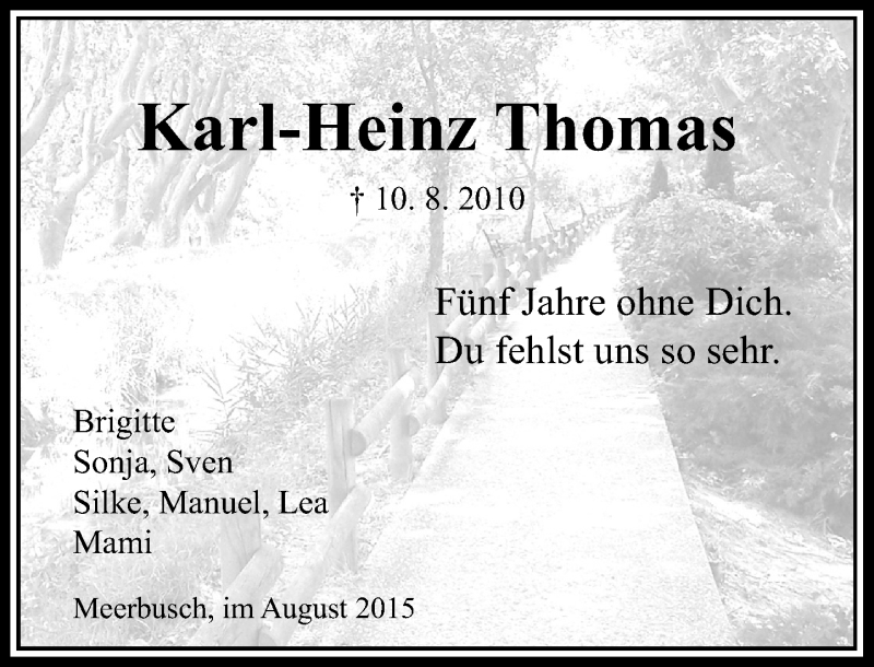  Traueranzeige für Karl-Heinz Thomas vom 11.08.2015 aus Rheinische Post