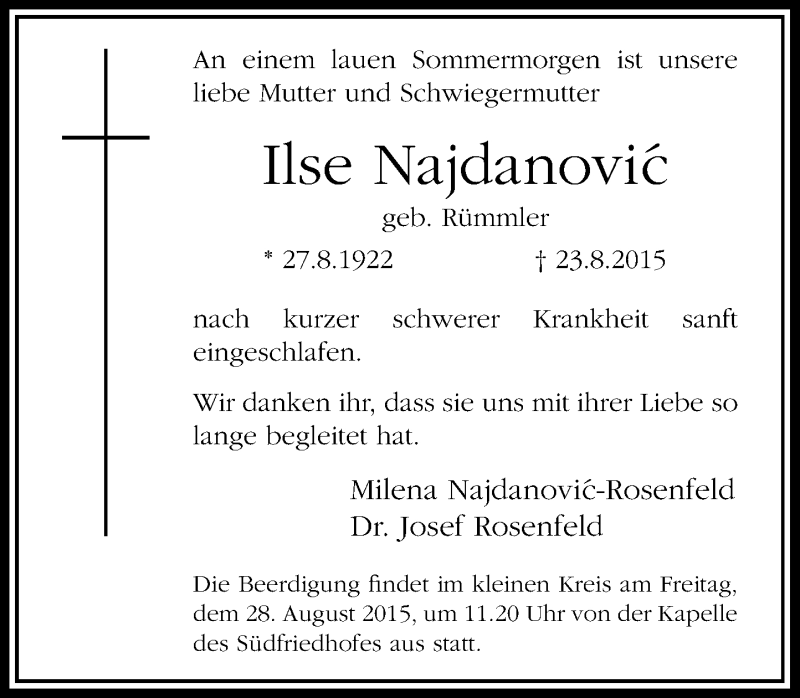  Traueranzeige für Ilse Najdanovic vom 26.08.2015 aus Rheinische Post