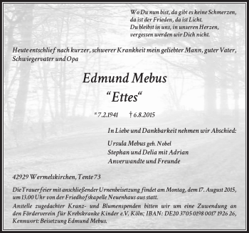 Traueranzeige von Edmund Mebus von Rheinische Post