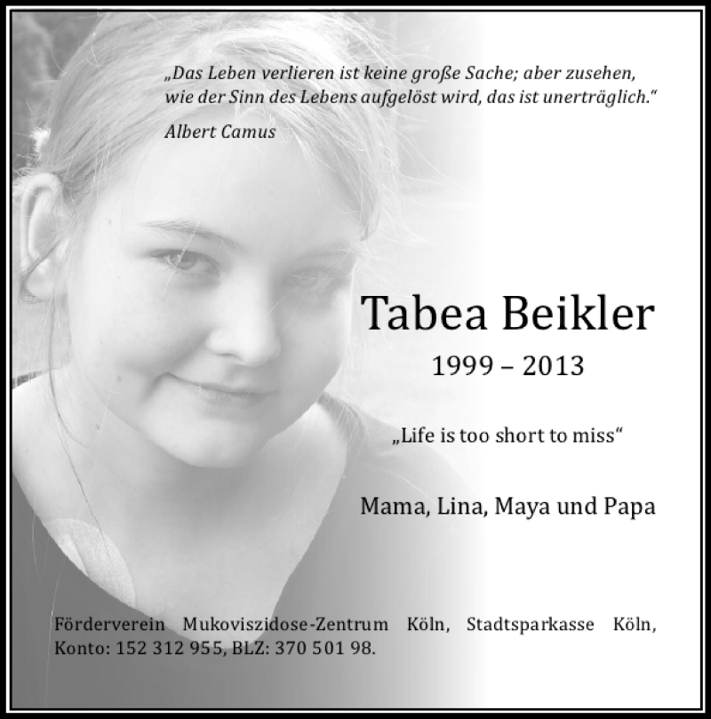  Traueranzeige für Tabea Beikler vom 27.04.2013 aus Rheinische Post