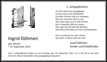 Traueranzeige von Ingrid Döhmen von Rheinische Post