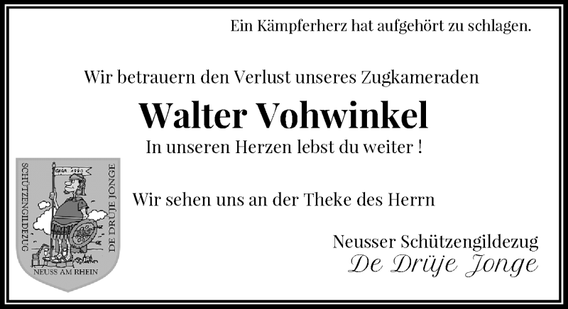  Traueranzeige für Walter Vohwinkel vom 19.09.2015 aus Rheinische Post