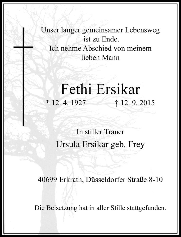  Traueranzeige für Fethi Ersikar vom 19.09.2015 aus Rheinische Post