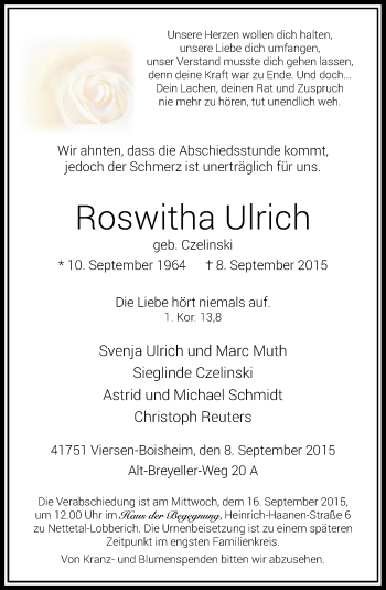 Traueranzeige von Roswitha Ulrich von Rheinische Post
