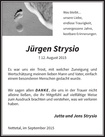 Traueranzeige von Jürgen Strysio von Rheinische Post