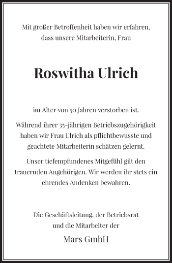 Traueranzeige von Roswitha Ulrich von Rheinische Post