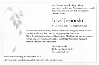 Traueranzeige von Josef Jeziorski von Rheinische Post