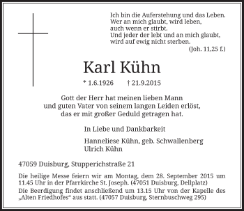 Traueranzeige von Karl Kühn von Rheinische Post