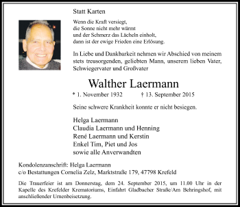 Traueranzeige von Walther Laermann von Rheinische Post