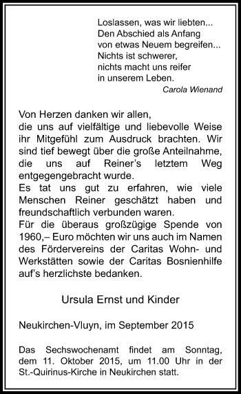 Traueranzeige von Reiner Ernst von Rheinische Post