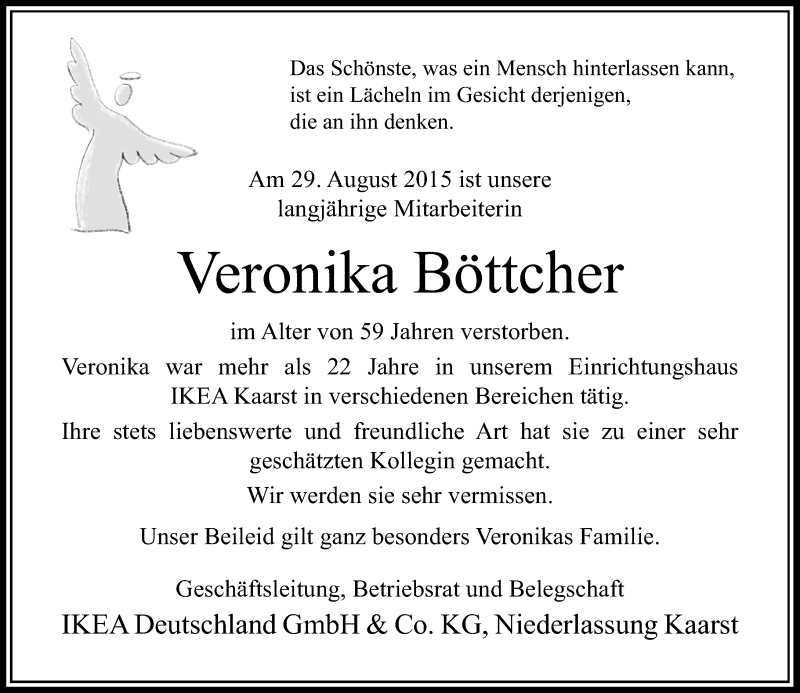  Traueranzeige für Veronika Böttcher vom 19.09.2015 aus Rheinische Post
