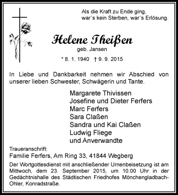 Traueranzeige von Helene Theißen von Rheinische Post