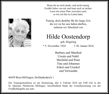 Traueranzeige von Hilde Oostendorp von Rheinische Post