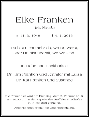 Traueranzeige von Elke Franken von Rheinische Post